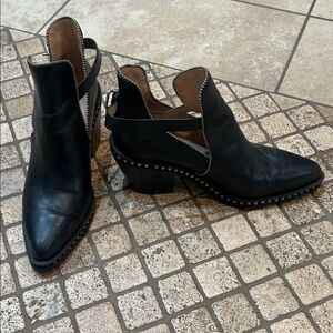 Coach Black Leather Ankle Boots with Studded Trim